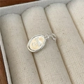 S925 sterling silver oval smile pendant with beige enamel and silver finish - Oval Smile Pendant