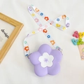 Detail of purple flower silicone crossbody bag with colorful floral printed wide strap - Purple