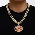 Goudkleurige Cubaanse schakelketting met Amerikaanse vlag adelaar hanger voor heren - Gouden Hanger Met 18 Inch Cubaanse Ketting (45CM)