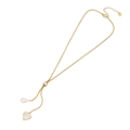 Collana a Y dorata con catena a serpente, perla e ciondolo a cuore in conchiglia - Stile Cuore in Madreperla