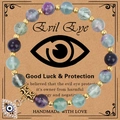 8mm pink zebra stone bracelet with evil eye charm and symbolic meaning card - Fluorite