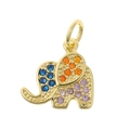 Golden elephant pendant charm with colorful blue orange and purple gemstones - Elephant Shape (P30-5)