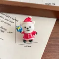 Christmas polar bear resin badge in red Santa outfit with blue gift box, 3cm height - Bear with Blue Gift Box