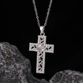 Macro detail of silver cross pendant with cubic zirconia inlay on dark stone background - Style 30: Copper Plated With Real Gold + Stainless Steel Chain (color Retention)