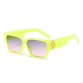 Neon green square sunglasses with gold diamond accent and purple gradient lenses - Fluorescent Green
