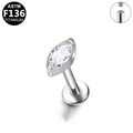 Piercing labret con zircone marquise in titanio ASTM F136 e filettatura interna - Stile Taglio Marquise / Argento - Zircone Marquise