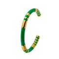 Bracciale aperto stile bambù in finitura dorata con dettagli in smalto verde - Oro+Verde