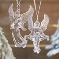 Clear acrylic Christmas angel ornaments set for tree decoration in festive warm light - Angel Pair