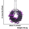 Détail de la couronne d'Halloween avec chauves-souris mauves, nœud argenté et dimensions - Couronne Nœud Vigne Chauve-souris
