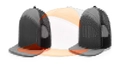 Cappellino trucker 7 pannelli con fronte arancione, visiera rame e rete nera - Cioccolato