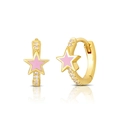 Gold star hoop earrings with pink enamel pentagram and sparkling white cubic zirconia - LN0527-2 Pink Star Hoop Earrings