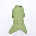 Grass green pet four-legged jumpsuit featuring cute brown bear embroidery and high neck - S / Scallion Green