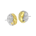 Orecchini a perno in argento S925 con texture lava bicolore oro e piccoli zirconi bianchi - Argento sterling 925 / Oro Bianco + Oro 18 carati