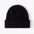 Classic black ribbed knit beanie with wide fold-over cuff for winter warmth - One Size / Black