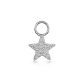 Five-pointed star charm in silver finish with pavé set white crystals for jewelry - CC032 Pentagram / White Gold