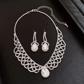 Silver-tone jewelry set with pear-shaped rhinestones and hollow mesh crystal pattern - Hollow Mesh Silver Pear