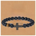 Men's matte black beads bracelet with tiger eye stone and cross on a greeting card - To My Man