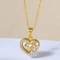 Gold heart necklace with zircon inlay and three central diamonds on a fine O-chain - N0115 Gold
