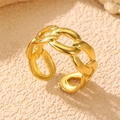 Vintage style gold adjustable chain ring with interlocking thick oval links for women - Thick Chain Open (RS0023culian)