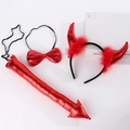 Dreiteiliges rotes Teufelskostüm-Set mit Horn-Haarreif, Fliege und Schwanz-Detail - Nr. 2 Rotes Stoff Horn 3-teiliges Set