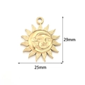 Golden sun and moon pendant dimensions measuring 29mm by 25mm in polished steel - Sun Moon Flower / 2 Pcs/Set / Gold