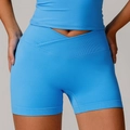Pantaloncini yoga azzurro cielo a vita alta con vita a V incrociata e design a costine - S / Blu Reale