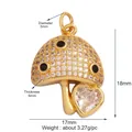 Detail of mushroom charm with white cubic zirconia and heart gemstone drop, 18mm height - Mushroom Shape / Gold