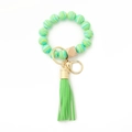 Green silicone beaded wristlet keychain with wooden bead and leather tassel charm - Style 5 (Mars Green Marble)