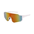 Outdoor sports cycling sunglasses with white frame and orange laser gradient lenses - One-piece Sports Style (89377) / White Frame Red Mirrored Lens