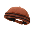 Retro khaki miki hat with black striped knit brim and adjustable back strap - Caramel color