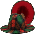 Classic red and green plaid fedora hat with wide brim in vintage British style - M(56-58cm) / Red and Green Christmas Plaid