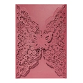 Elegant rose gold laser cut butterfly wedding invitation with floral lace patterns - Dark Red