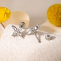 Silver marquise zircon clover stud earrings in titanium steel with screw back closure - Cross Flower (Single Piece) / Silver