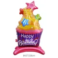 Large tiered cupcake foil balloon with star accents for birthday party decoration - Standing Five-Star Birthday Cake