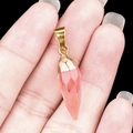 Handheld pink crystal bullet faceted pendant with golden metal clasp accessory - Watermelon Red (Synthetic)