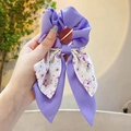 Elegant purple bow scrunchie with floral pattern scarf ribbon for women's hairstyles - A1-9# Purple - Floral Bow