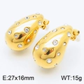 Golden hollow teardrop earrings with crystals and minimalist polished finish - Creative Diamond Teardrop Style (KE113023-KFC) / Gold