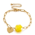 Gold paperclip chain bracelet with heart charm and yellow bead in a minimalist style - Gold Yellow Hexagonal Bead (KB145367-Z)