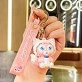 Pink cartoon fox keychain with a silicone wrist strap and metal ring attachment - LinaBell-Milk Bottle