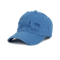Distressed navy blue washed cotton baseball cap with vintage frayed ripped details - One Size Adjustable / Blue