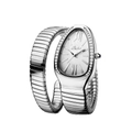 Orologio serpente argento da donna con lunetta in cristallo e cinturino a spirale - Quadrante Bianco Argento