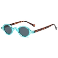 Retro-Oval-Sonnenbrille mit meergrünem Gestell, Schildpatt-Bügeln und Metallnieten - Blauer Rahmen Schildpatt-Bügel Schwarzgraue Gläser