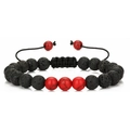 Handmade braided rope bracelet with black lava rock and red turquoise beads - Lava Rock and Red Turquoise