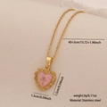 Golden heart pendant necklace with pink enamel and cross detail on stainless steel chain - Pink Heart with Cross (9# Love)