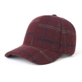 Classic wine red plaid baseball cap with warm wool blend fabric for autumn and winter wear - Burgundy / Adjustable