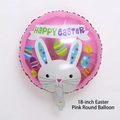 Detail of 18 inch pink foil balloon with Easter bunny, colorful eggs and Happy Easter text - 18 Inch / 18 Inch Pink Easter Round Balloon