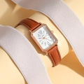 Orologio al quarzo rettangolare da donna con cassa oro rosa e cinturino in pelle marrone - Marrone