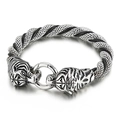 Punk-Stil Edelstahl Tigerkopf Armband mit schwarzen geflochtenen Details auf weißem Grund - Tigerkopf-Stil (KB47345-D)