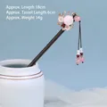 Traditional wood hair stick with pink bead, red tassels and 18cm long vintage body - Flower City