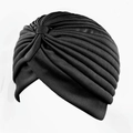 Ethnic black pleated turban hat with layered wrap design for fashion and headwear comfort - One Size / Black